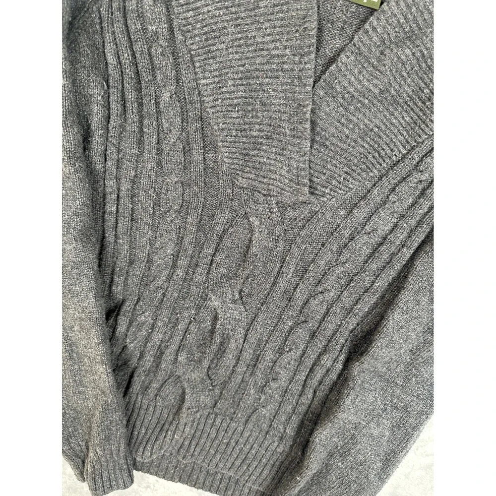Eddie Bauer Womens Gray Cable Knit Shawl Collar V-Neck Sweater Small
